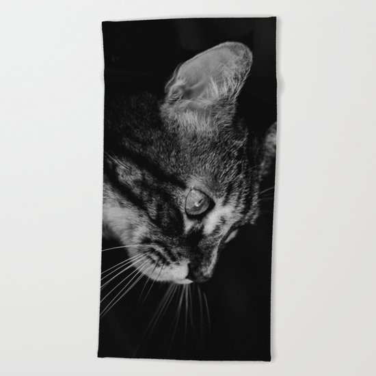 kitten in black and white Beach Towel