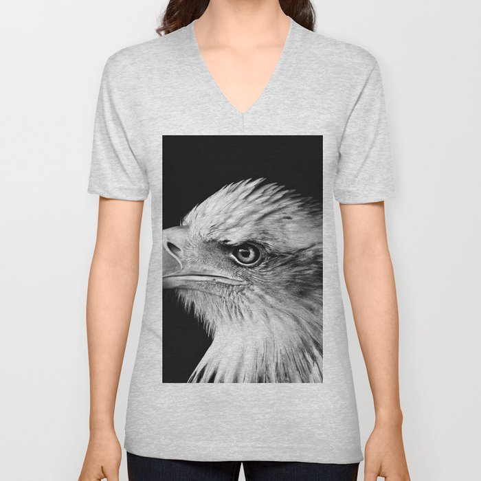 American bald eagle nature animal kingdom portrait black and white photograph - photography - photographs V Neck T Shirt