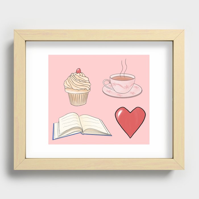 Cupcake tea book heart love Recessed Framed Print