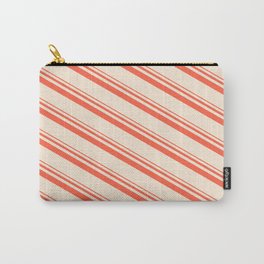 [ Thumbnail: Red & Beige Colored Lines/Stripes Pattern Carry-All Pouch ]