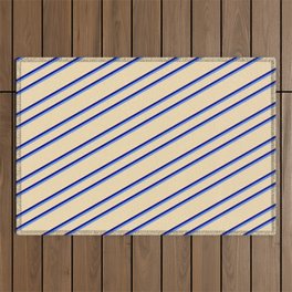 [ Thumbnail: Tan, Blue, and Cornflower Blue Colored Lines Pattern Outdoor Rug ]