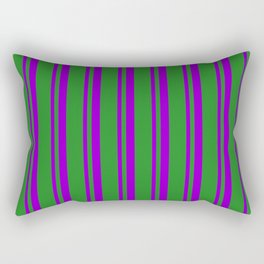 [ Thumbnail: Dark Violet and Forest Green Colored Stripes/Lines Pattern Rectangular Pillow ]