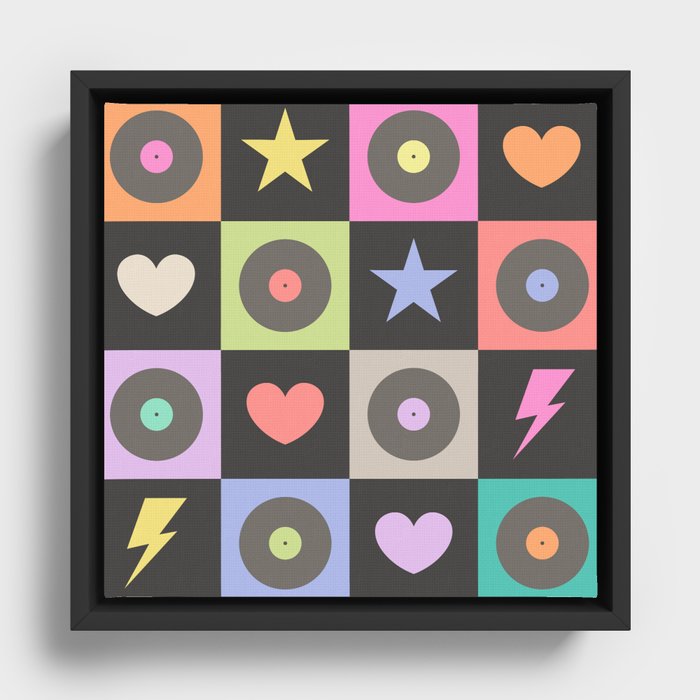 Colorful Checkerboard 80s Framed Canvas