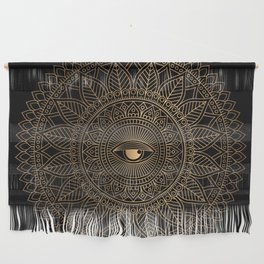 Luxury Ornamental Golden Eye Mandala On Black Wall Hanging