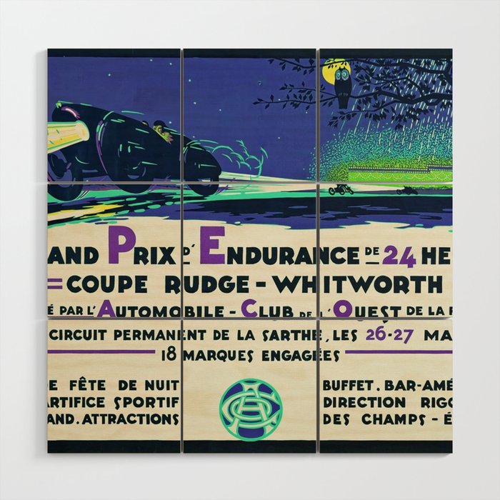1923 original blue Grand Prix D'endurance De 24 Heures / Coupe Rudge - Whitworth Le mans grand prix racing automobile advertising advertisement vintage poster Wood Wall Art