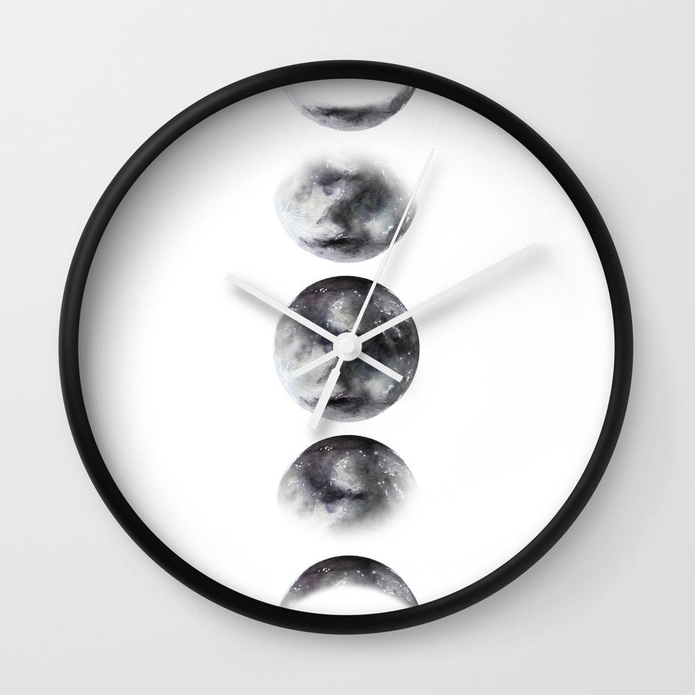 Moon Phases Watercolor Painting Wall Clock By Ccartstudio Society6