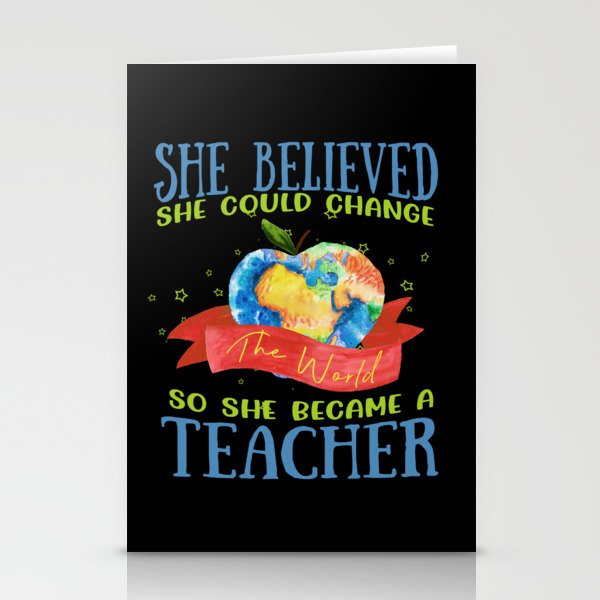 Female teacher heart quote globe teach Stationery Cards