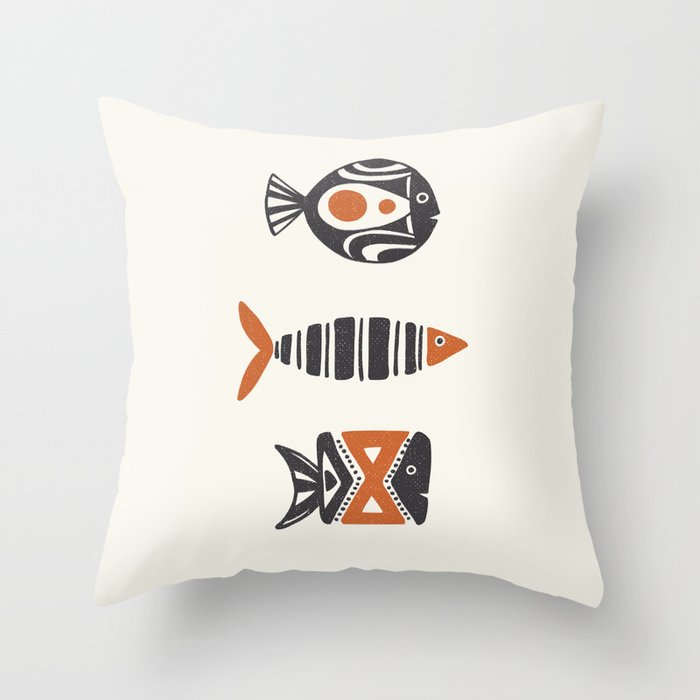 Deep Sea Fishing 2 - Ivory Orange Throw Pillow