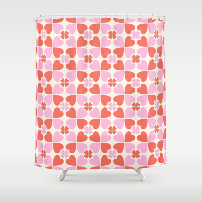 Retro Checkered Hearts Shower Curtain