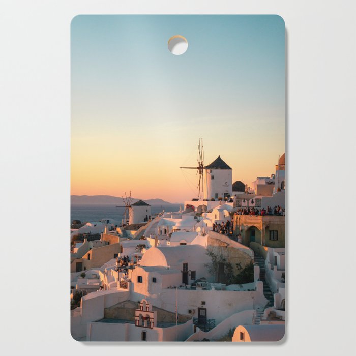 Sunset over Iconic Oia, Santorini, Greece | Populair Travel Destinations & Idyllic Images | Travel Photography in South Europe Cutting Board
