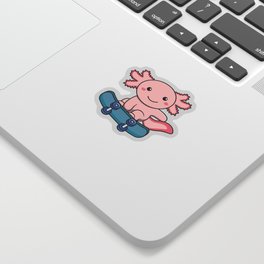 Skate A Lotl Axolotl On Skateborad Skater Axolotl Sticker