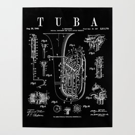 Tuba Vintage Patent Tubaist Tubist Drawing Print Poster