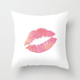 Watercolor Pink Lips Lipstick Chic Romantic Kiss Girls Bedroom Wall Decor fashion poster grl pwr Throw Pillow