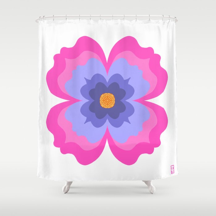 Modern Periwinkle And Pink Palm Springs Flower Shower Curtain