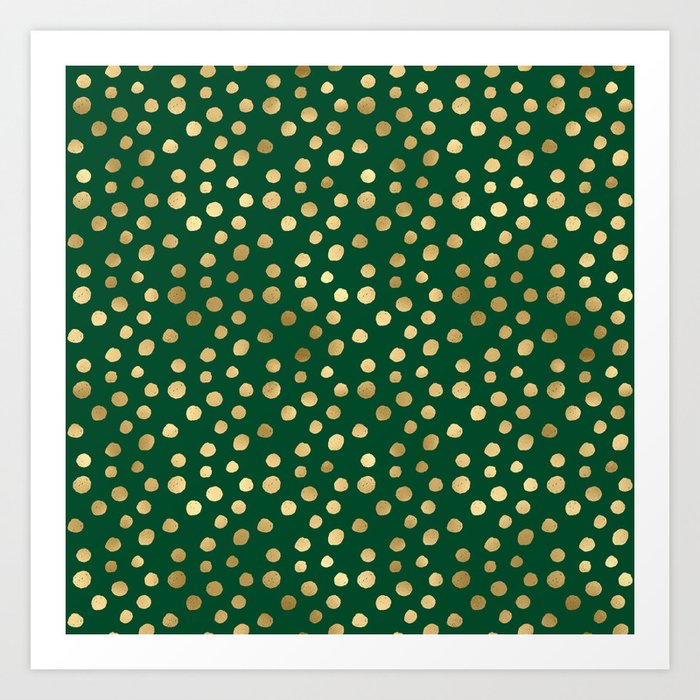 Emerald Green Gold Spots Pattern Art Print