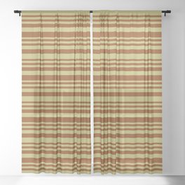 [ Thumbnail: Dark Khaki & Brown Colored Striped Pattern Sheer Curtain ]