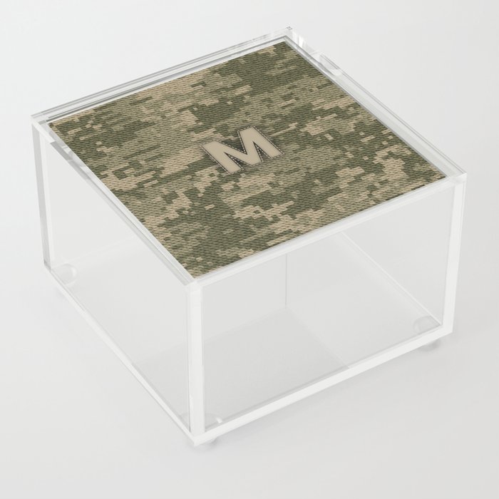 Personalized M Letter on Green Military Camouflage Army Design, Veterans Day Gift / Valentine Gift / Military Anniversary Gift / Army Birthday Gift  Acrylic Box