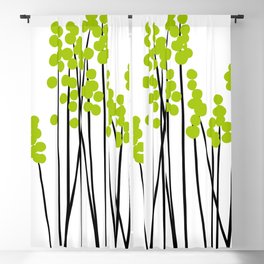 Hello Spring! Green/Black Retro Plants on White #decor #society6 #buyart Blackout Curtain