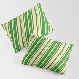 [ Thumbnail: Beige & Forest Green Colored Pattern of Stripes Pillow Sham ]