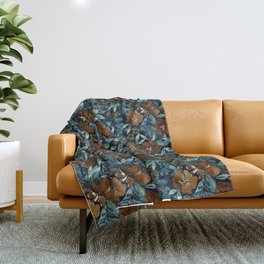 Vintage Floral Pattern - Blue and Brown Throw Blanket