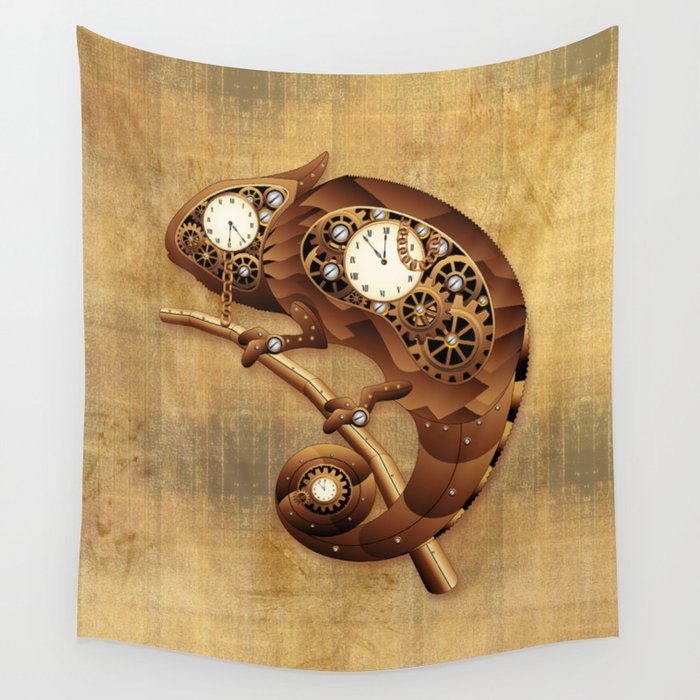 Steampunk Chameleon Vintage Style Wall Tapestry