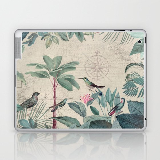 Tropical Birds Paradise Pastel Vintage Botanical Illustration Laptop & iPad Skin
