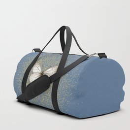 Hand-Drawn Butterfly and Golden Fairy Dust on Slate Blue Duffle Bag