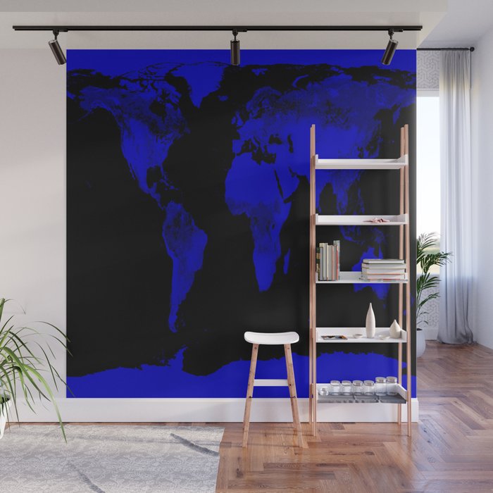 worlD Map Blue & Black Wall Mural