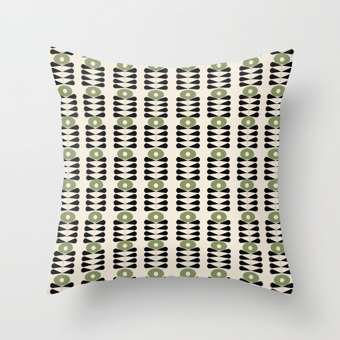 Sage green mid century 50s retro flower pattern Throw Pillow by