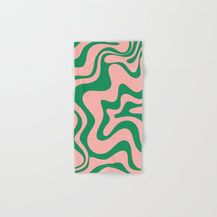 Liquid Swirl Retro Abstract Pattern in Pink and Bright Green Hand & Bath Towel