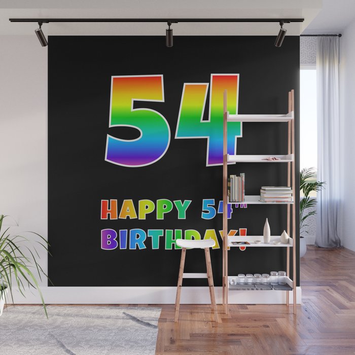 HAPPY 54TH BIRTHDAY - Multicolored Rainbow Spectrum Gradient Wall Mural
