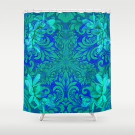 Aqua, Moss Green and Blue Boujee Boho Floral Shower Curtain