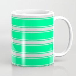 [ Thumbnail: Green and Light Gray Colored Stripes/Lines Pattern Coffee Mug ]