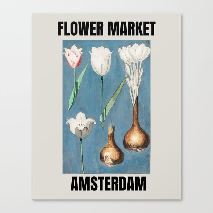 Flower Market Amsterdam Vintage Watercolor Tulips Abstract Floral Canvas Print