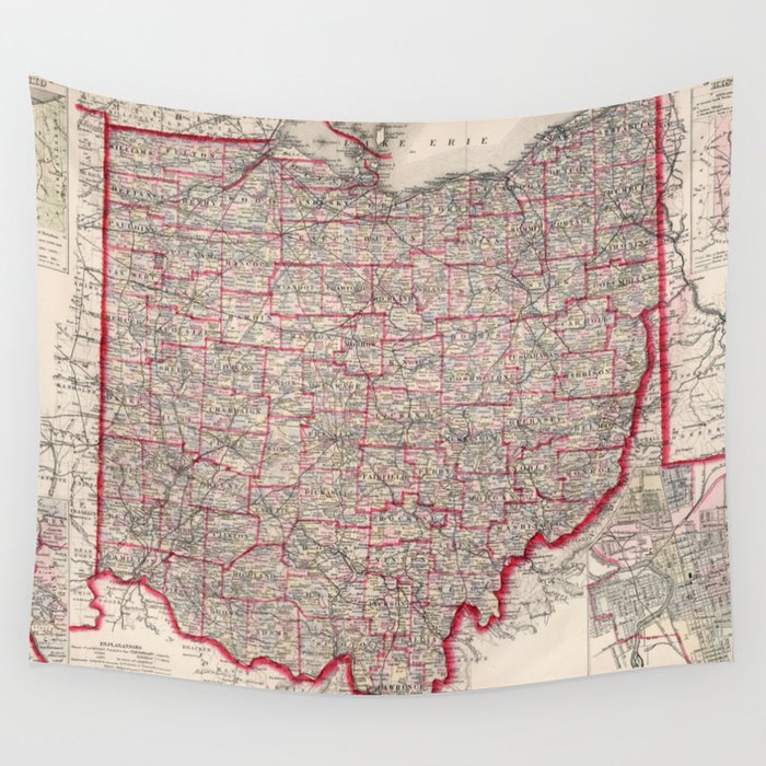 Vintage Map of Ohio (1877) Wall Tapestry