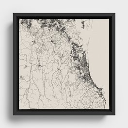 Gold Coast Black & White Map - Australia Gift.  Framed Canvas