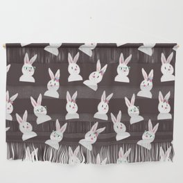 Easter Bunny With Glasses And Flowers Pattern- Brown Wall Hanging