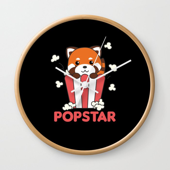 Red Panda Popcorn Popstar Funny Pun Wall Clock