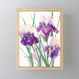 Irises, purple floral art, garden iris Framed Mini Art Print