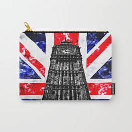 Big Ben (also known as Elizabeth Tower) with the Union Jack (UK flag) in the Backgroung - UK and London Cultural Icons and Symbols - Amazing Watercolor plus Oil painting Carry-All Pouch