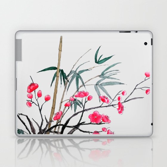 bamboo and red plum flowers Laptop & iPad Skin
