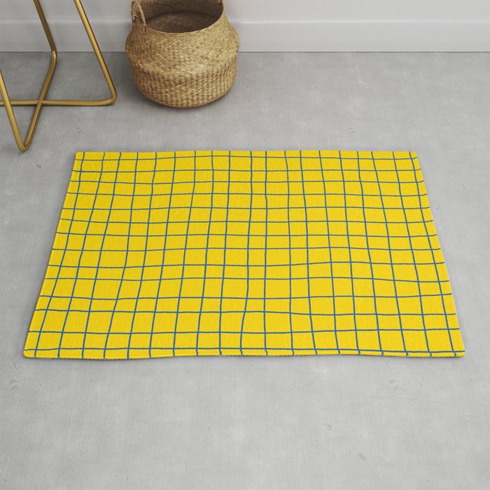 Azure Blue and Yellow Thin Checkerboard Square Grid Pattern 100% Commission Donated To IRC Read Bio Rug