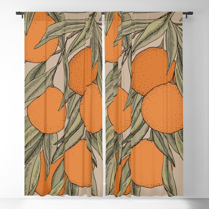 Vintage orange branches illustration on beige background Blackout Curtain