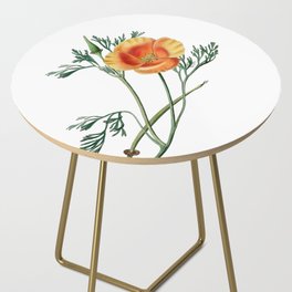 Vintage Saffron Eschscholzia Botanical Illustration on Pure White Side Table