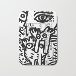 Creatures Graffiti Black and White on French Train Ticket Bath Mat