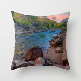 Autumn Sunrise - Virgin River, Zion National Park, Utah Throw Pillow