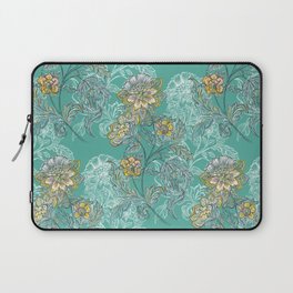 Jacobean Era Floral Style Sea Blue-Green Pattern Design Laptop Sleeve