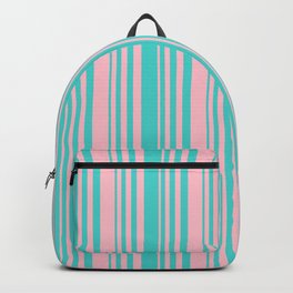[ Thumbnail: Turquoise and Pink Colored Lines/Stripes Pattern Backpack ]