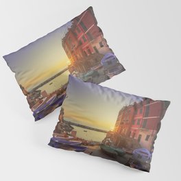 Riomaggiore, boats in the street at sunset. Cinque Terre, Italy. Pillow Sham