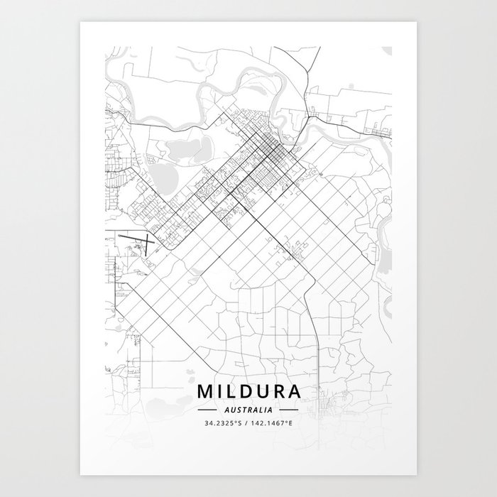 Mildura, Australia Light Map Art Print by Designer Map Art Society6